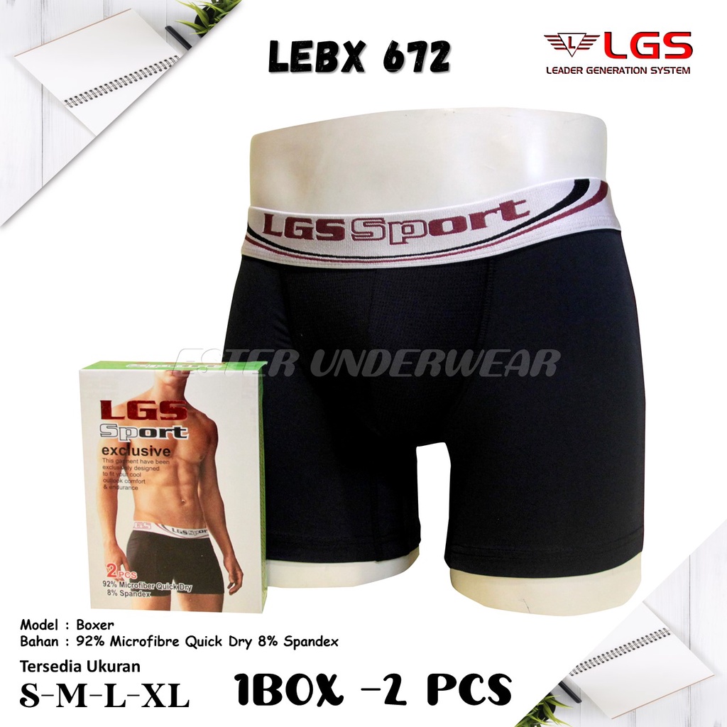 CELANA BOXER LGS 672 ISI 2 PCS BAHAN MICROFIBER RINGAN CEPAT KERING