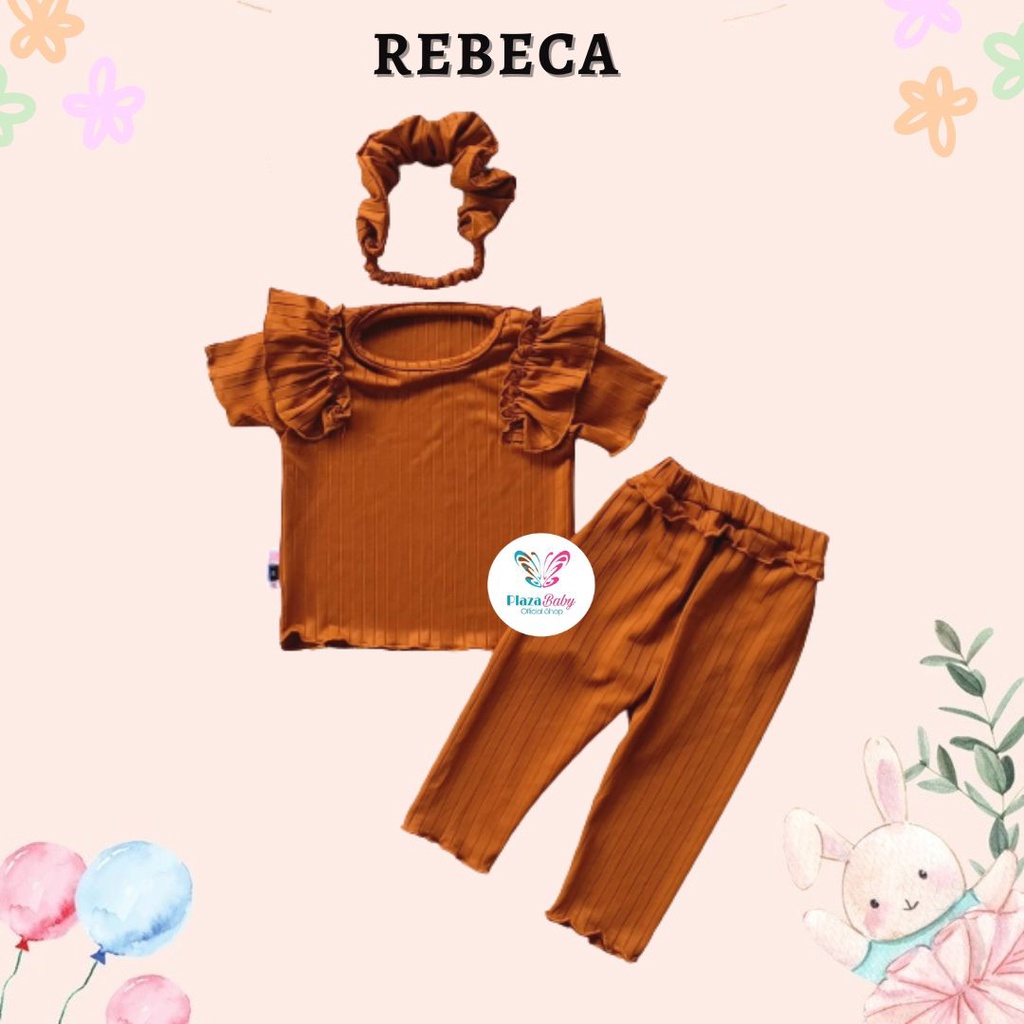 Plazababyku BBB REBECA setelan anak perempuan jumper bayi polos lucu free headband