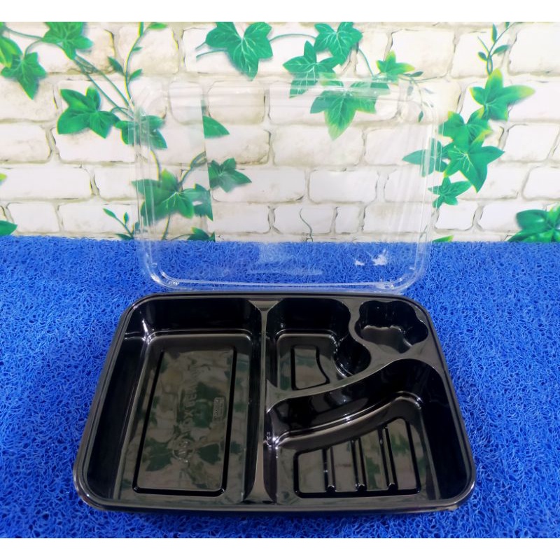 MIKA BENTO ( ISI 50 PCS) SEKAT 4 + TUTUP / TEPAK NASI BENTO HITAM  / WADAH BERKATAN