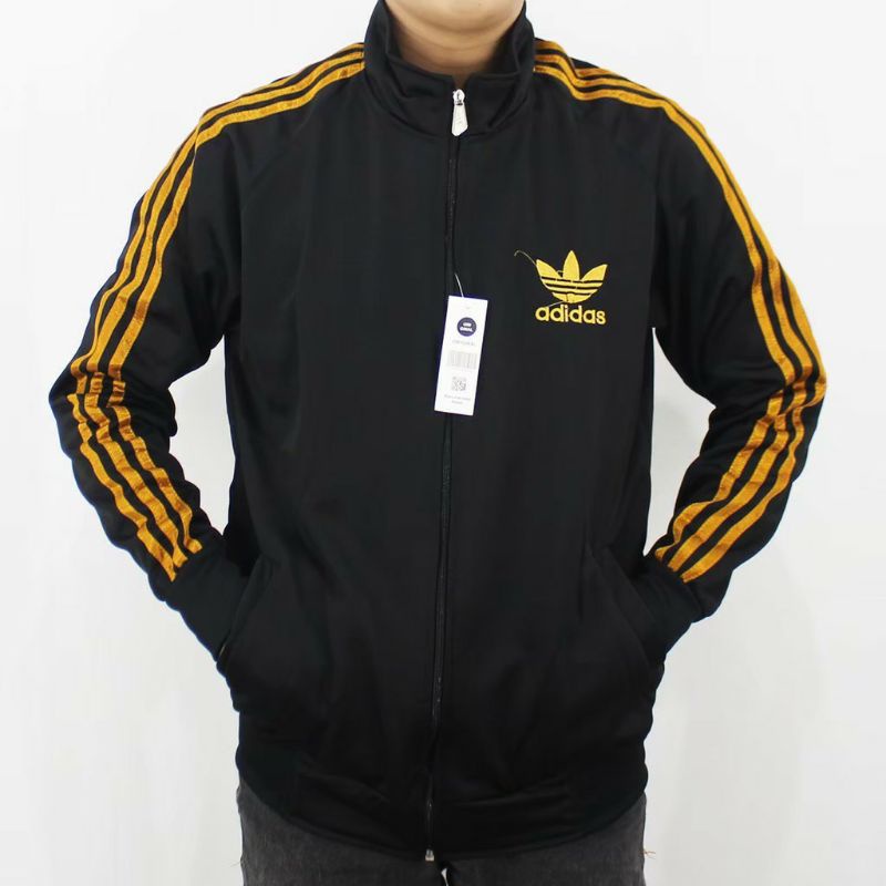 jaket tracktop adidas premium logo bordir | jaket adidas strip | jaket training | jaket olahraga | j