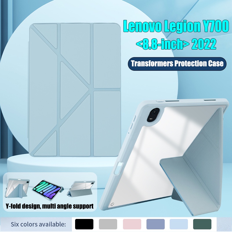 Untuk Lenovo Legion Y700 (2022) 8.8-inci Tablet Case High End Akrilik Bening Fashion Multi Lipat Y-Bracket Transformers Stand Casing Flip Kulit Penutup Pelindung