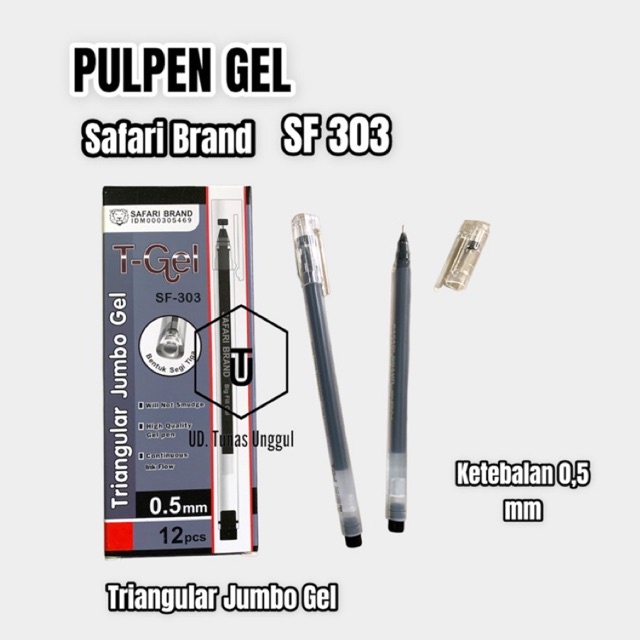 

12ps BALLPOINT Jell Segitiga-PULPEN GEL SAFARI BRAND TRINGULAR JUMBO GEL / BOLPEN GEL POLOS