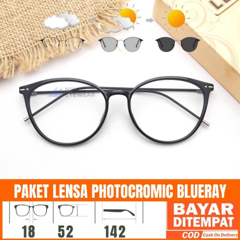 Paket Kacamata 8091 Lensa Antiradiasi Photocromic Blueray