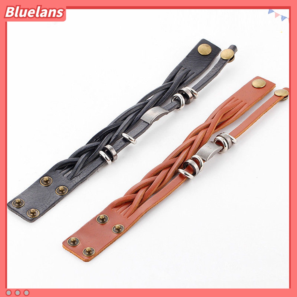 Bluelans Gelang Bangle Multilayer Bahan Kulit Imitasi Gaya Vintage Untuk Pria Dan Wanita