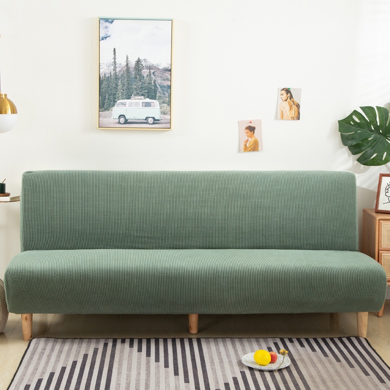 Rindu.Star Warna Solid Sofa Bed Cover Elastis Tahan Noda Pola Polos Tempat Tidur Sofa Sarung Sofa Tanpa Lengan Satu Ukuran cover sofa bed
