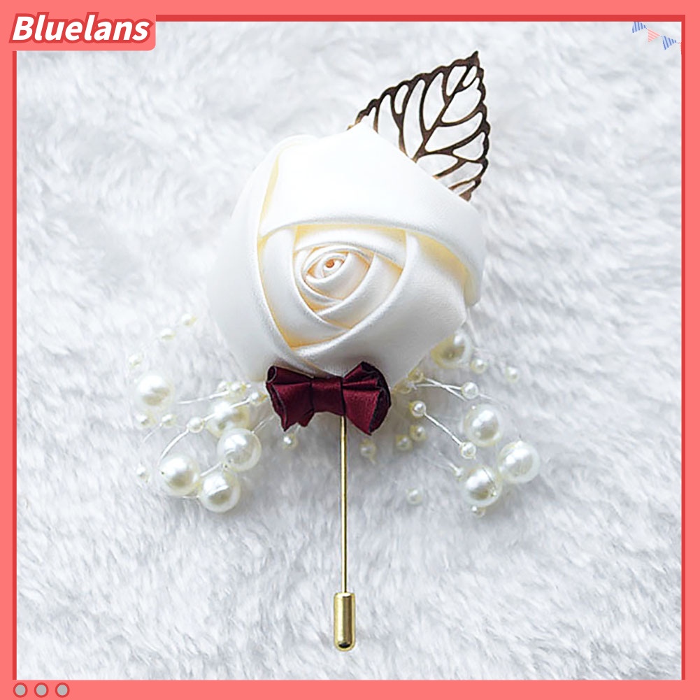 Bluelans Artificial Flower Leaf Boutonniere Corsage Wedding Ceremony Bride Groom Brooch