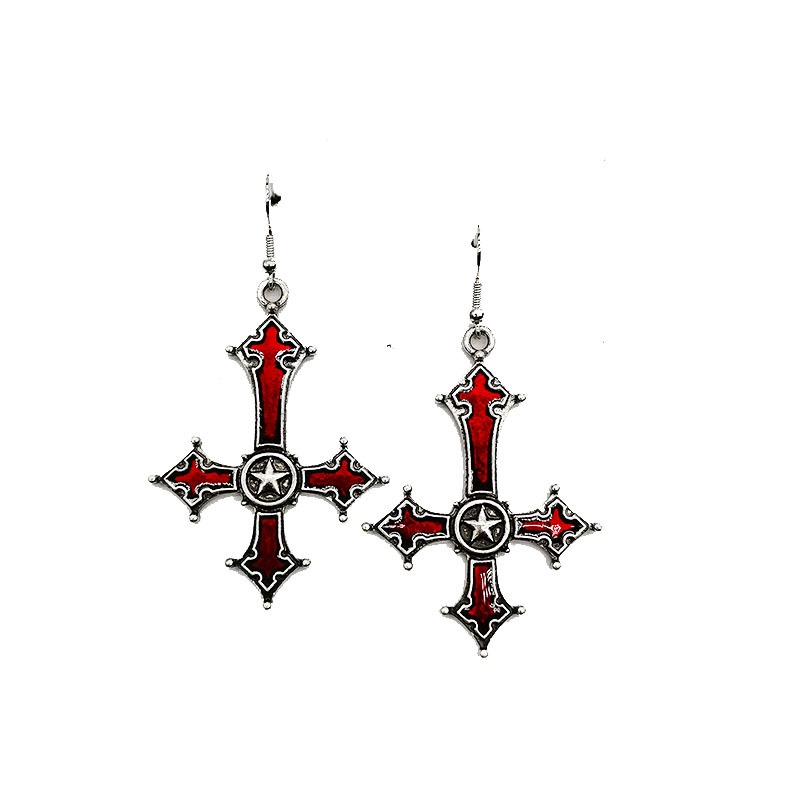 Anting Desain Salib Merah Bahan Zirkon Untuk Wanita