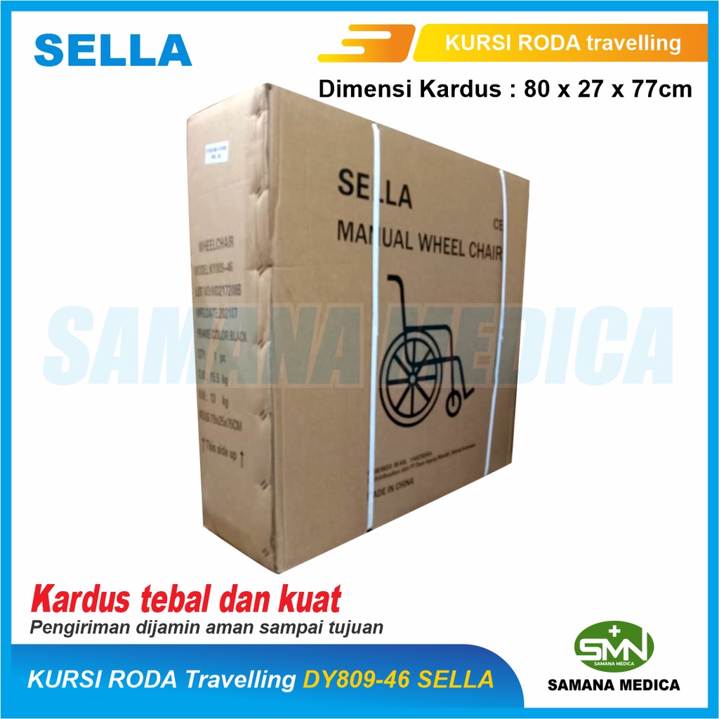 Kursi Roda Travelling SELLA KY809-46 Cat Besi Hitam Velg Racing ada 7 Pilihan Warna Promo Murah