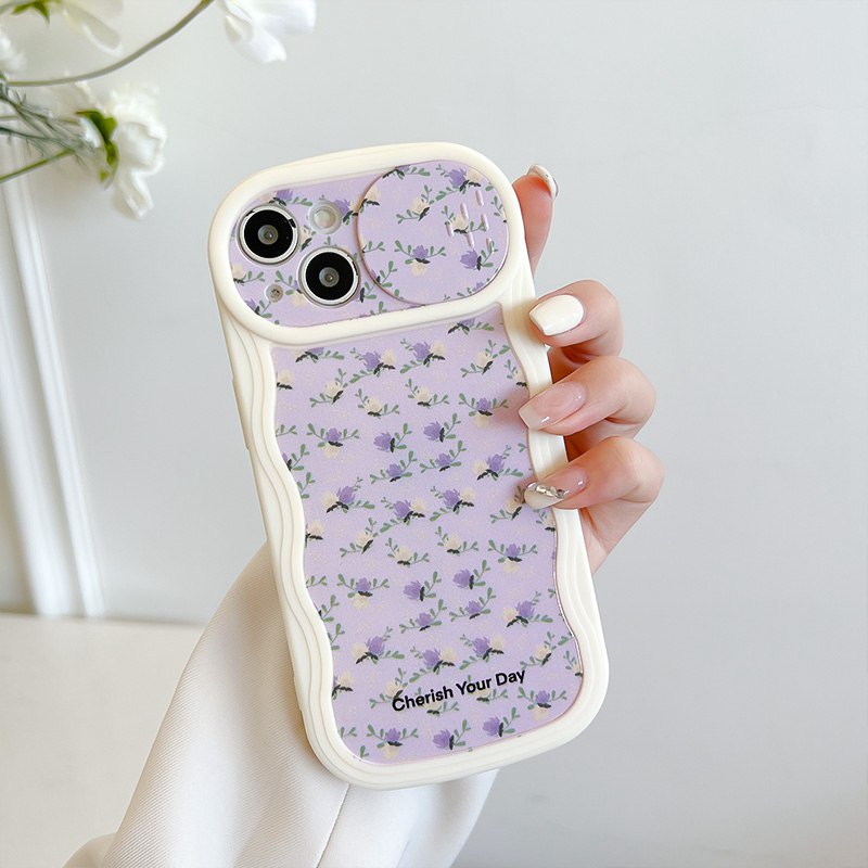 Soft Case yang Dapat Ditekan untuk IPhone 11 12 13 14 Pro Max 14 Plus Casing Penutup Ponsel Cukup Ungu Tulip Bunga Wanita Hadiah Gadis cassing hp