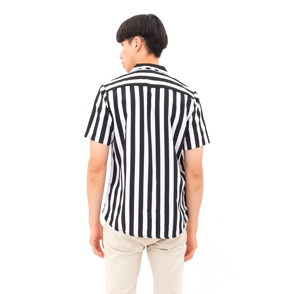 SANVANINA Kemeja Garis Garis Casual Stripes WHITE AND BLACK THIN STRIPES E-1229