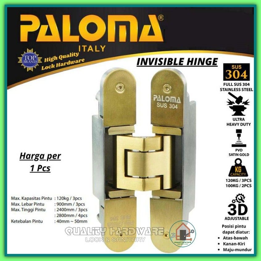 Engsel Pintu Tanam Paloma QHIHP 313 Engsel Pintu Stainless SUS 304 Invisible Hinge Murah Berkualitas