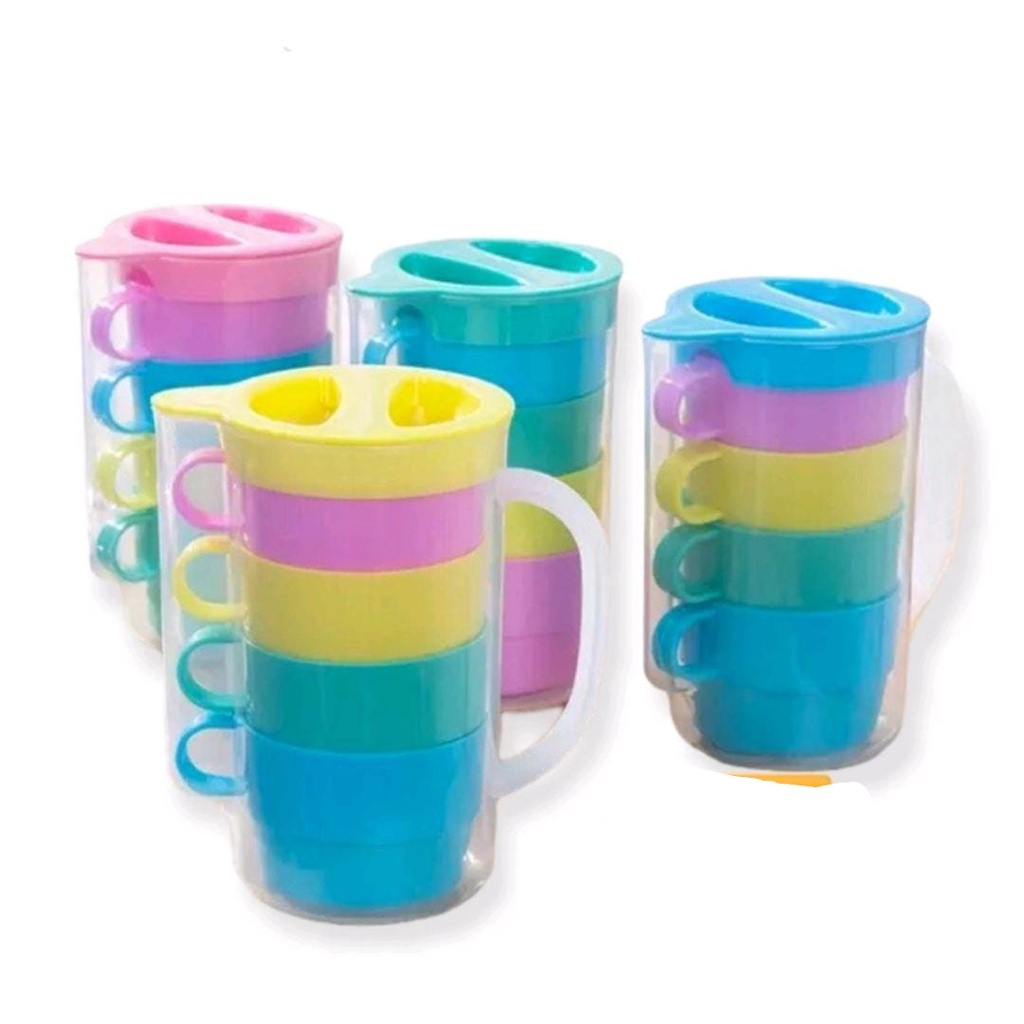 TEKO CUP 5IN1 WARNA FREEMIR TEKO GELAS SET 4 PCS TEKO JUS CANGKIR TEH DAN KOPI