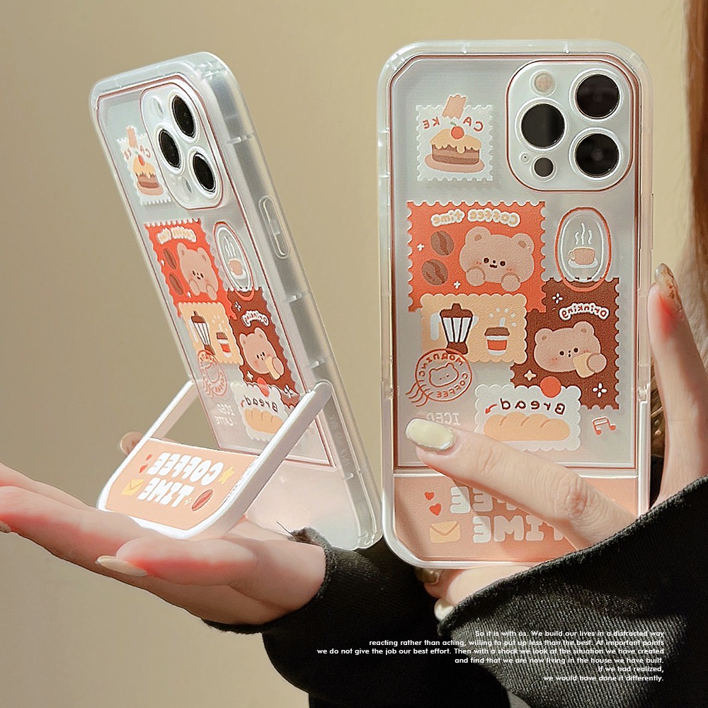 Case Holder Lipat Motif Kartun Beruang Kopi Waktu Untuk Iphone 7 8 PLUS X XR XS 11 12 13 14 PRO MAX SE