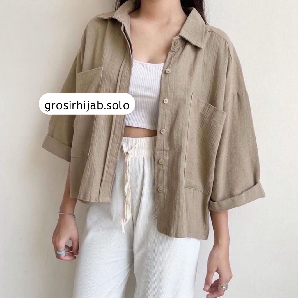 (DBY) KEMEJA PINGKY OVERSIZE CROP OVERSIZE CRINCLE AIRFLOW ATASAN WANITA