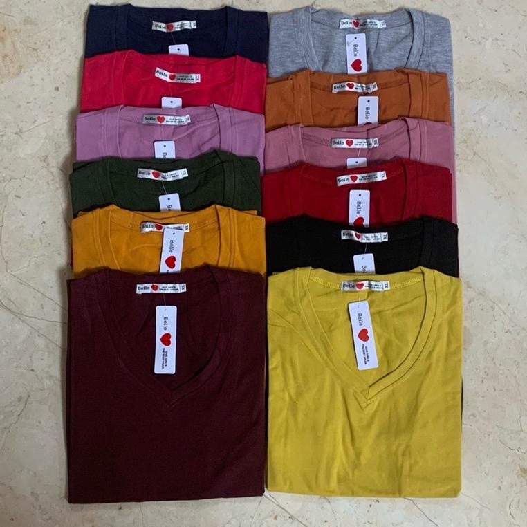 TWN.18Oc22в ▫ Kaos belle polos asli 100% lengan pendek uk L XL XXL V neck