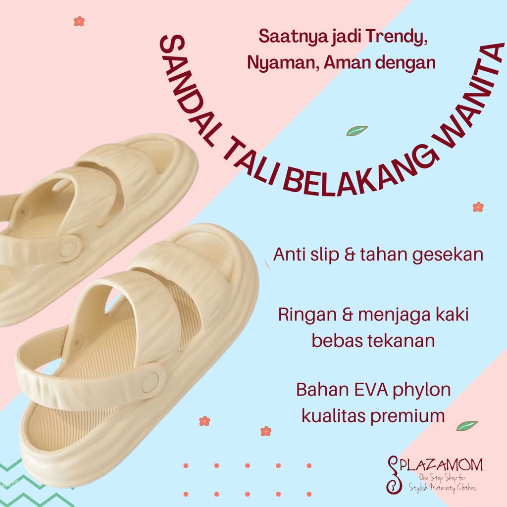 Sepatu sandal tali belakang EVA karet WANITA DEWASA jisoo slop selop sendal slippers ringan nyaman empuk trendy stylish kekinian model korea korean anti slip awet kualitas premium