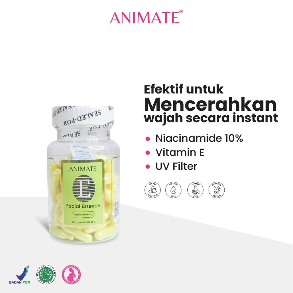 ANIMATE Facial Essence Serum Vitamin E 60 Kapsul | Whitening Serum Mencerahkan Wajah BY AILIN