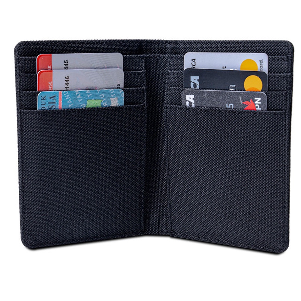 Dompet Pria Canvas POLOS Dompet Lipat 3/4 Bahan Kanvas - Black + BOX