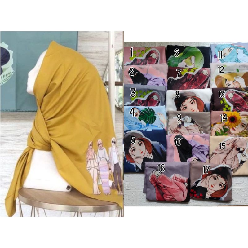 JILBAB SEGIEMPAT BARBIE / SEGIEMPAT PRINTING / JILBAB SEGI EMPAT / SEGI EMPAT BARBIE / SEGI EMPAT MOTIF ANIME / HIJAB SEGI EMPAT VOAL