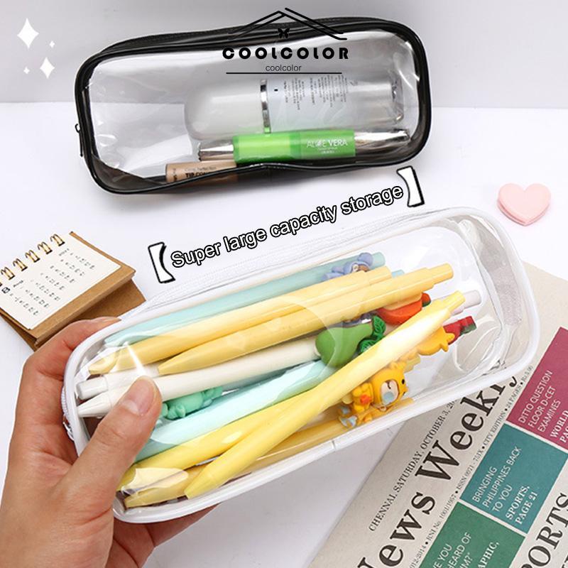 COD❤️Decompression Primary Middle School Students Competition Rotating Pen Can Write Student Rotating PenTransparent PVC Student Stationery Zipper Pen Bag Travel Portable Toiletry Makeup Storage Bag- cl