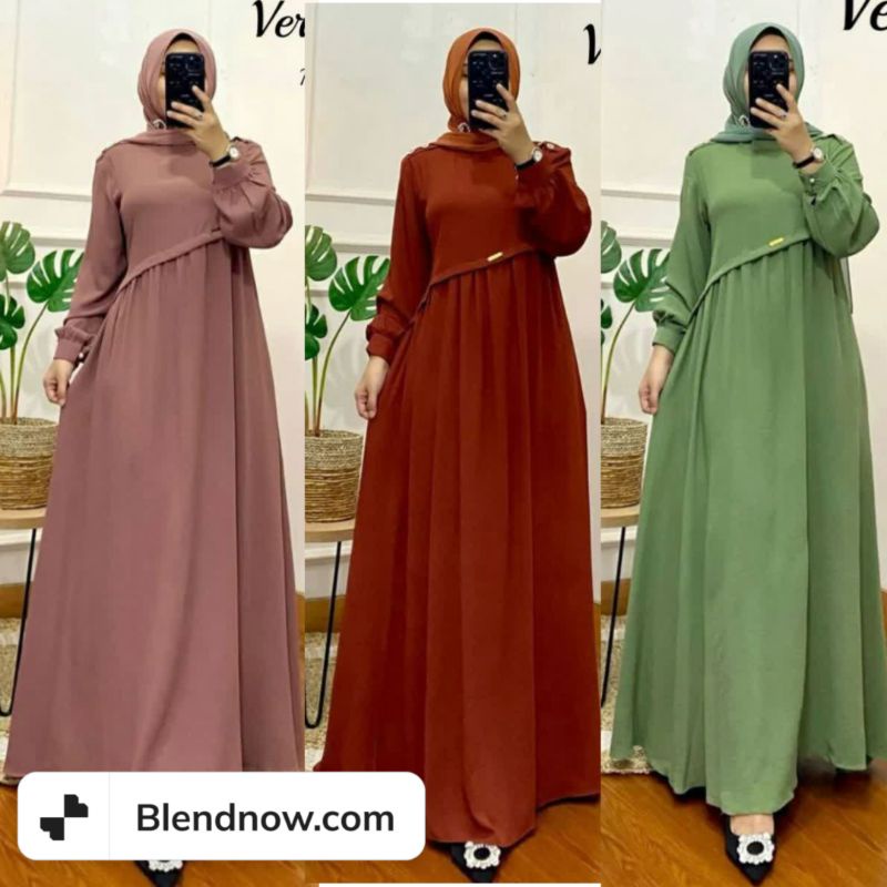 Veriska Dress Gamis Wanita Dewasa Remaja Kekinian Terbaru Bahan Crinkle Airflow Fashion Muslimah Lab