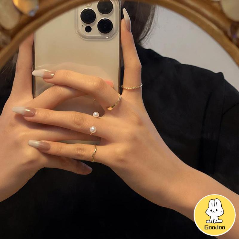 4 Pcs/set Korea Cincin Emas Untuk Wanita Sederhana Mutiara Elegan Cincin Set Dapat Disesuaikan Terbuka Perhiasan Hadiah -Doo