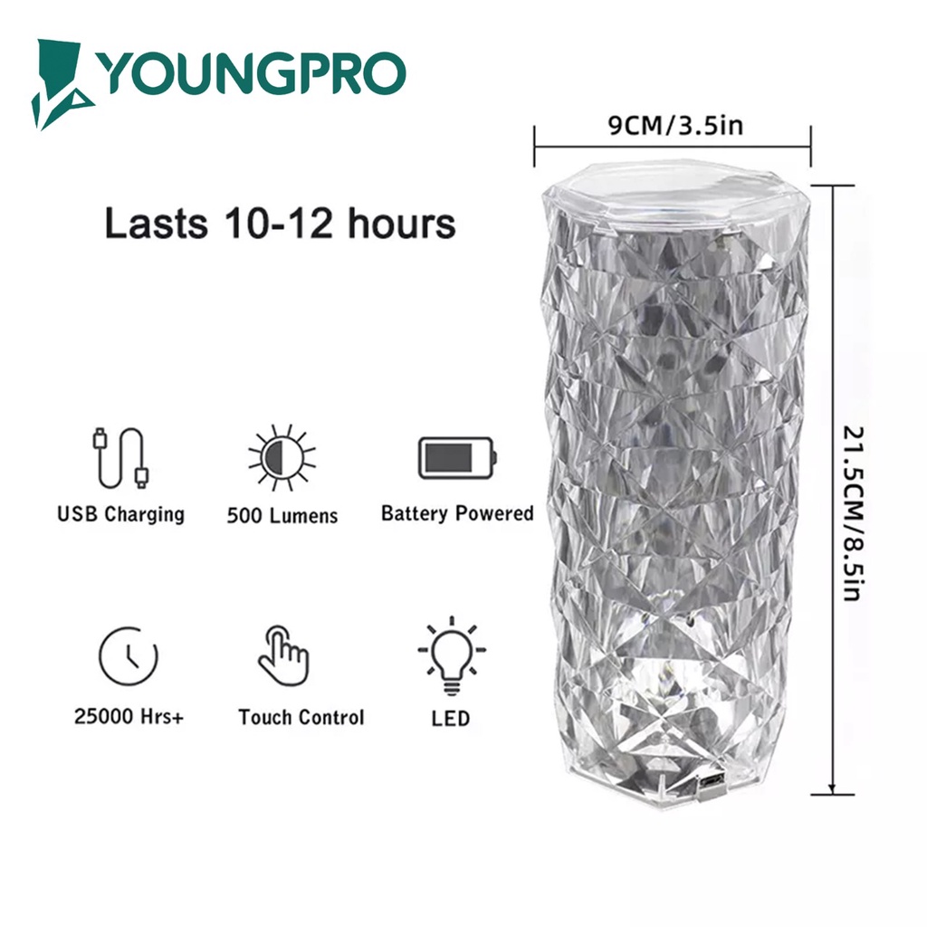 YOUNGPRO C01 LAMPU MEJA DIAMOND TABLE CRYSTAL ROSE  LAMP TOTCH LAMP LAMPU HIAS aesthetic