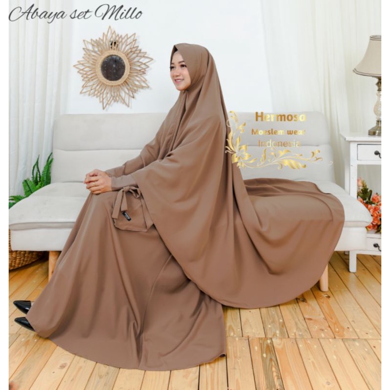 Hermosa ori abaya syari set khimar warna millo dan jotol lebar bawah 4m umbrella