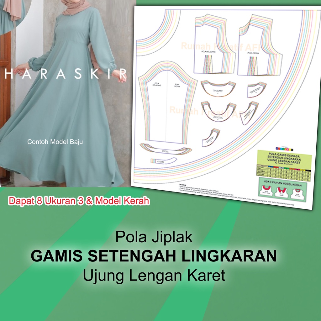 Pola Jiplak Gamis Setengah Lingkaran Dewasa | Pola Gamis Dewasa | Pola Baju Wanita