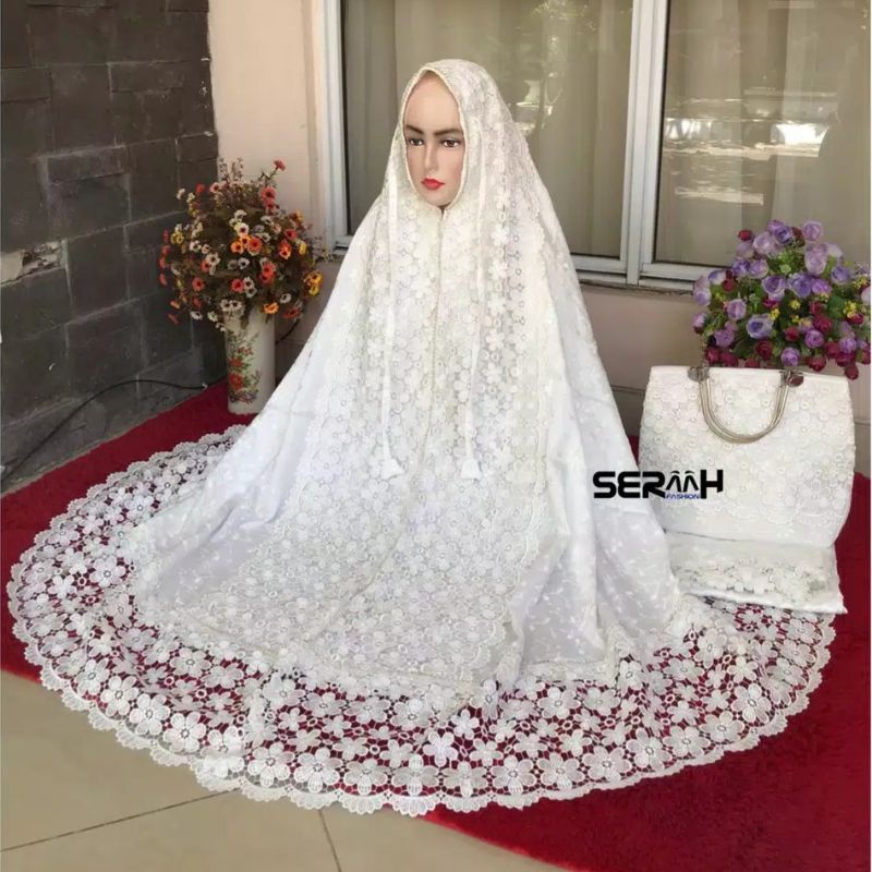 Mukena Mukenah Mewah Putih Dewasa jumbo Bahan Adem Bordir Sutra Prada Premium Lebaran Elegan Mewah T