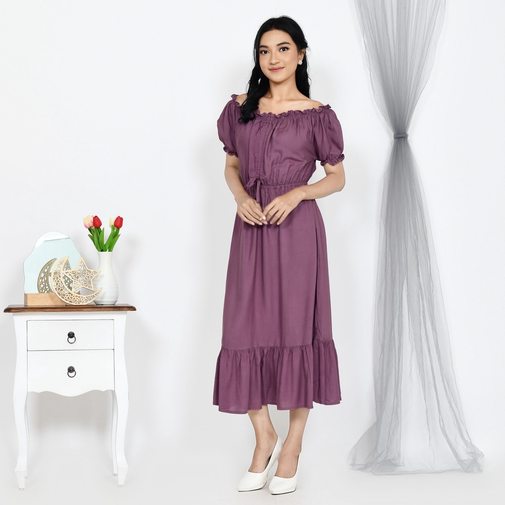 Dress Sabrina Polos Bahan Rayon Premium Untuk Remaja dan Dewasa Paling Murah Dan Kekinian