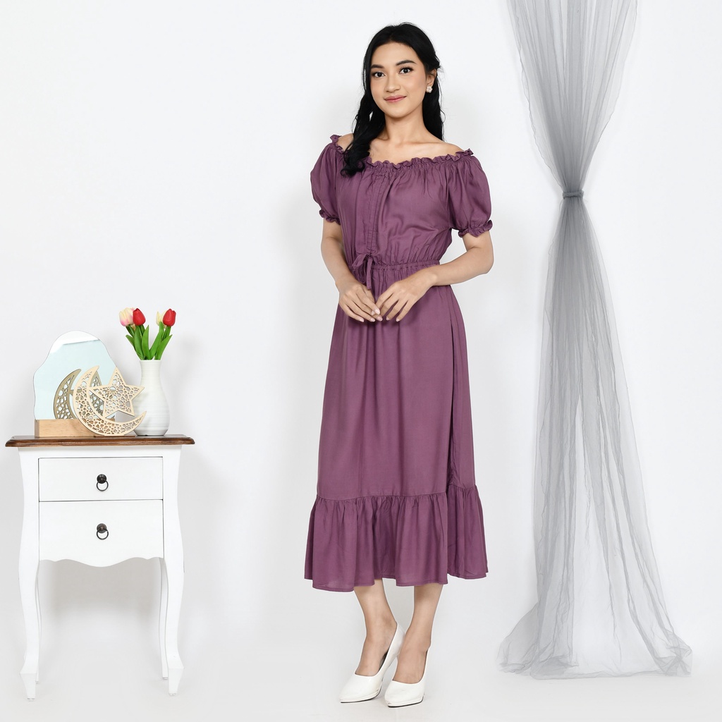 Dress Sabrina Polos Bahan Rayon Premium Untuk Remaja dan Dewasa Paling Murah Dan Kekinian