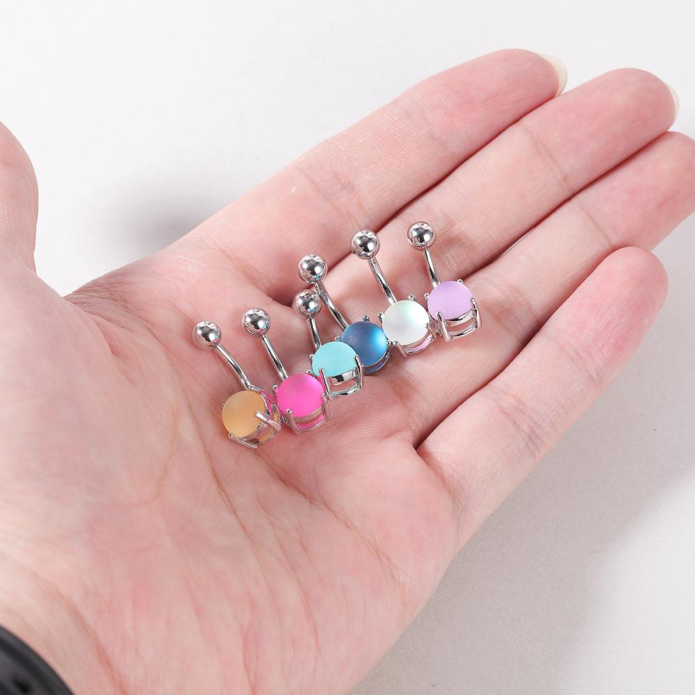 1pc Cincin Tindik Perut Bentuk Bulat Bahan Stainless Steel Warna Permen 14G