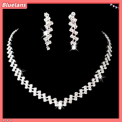 Bluelans Bridal Wedding Prom Jewelry Shiny Rhinestone Elegant Necklace Earring Set Gift
