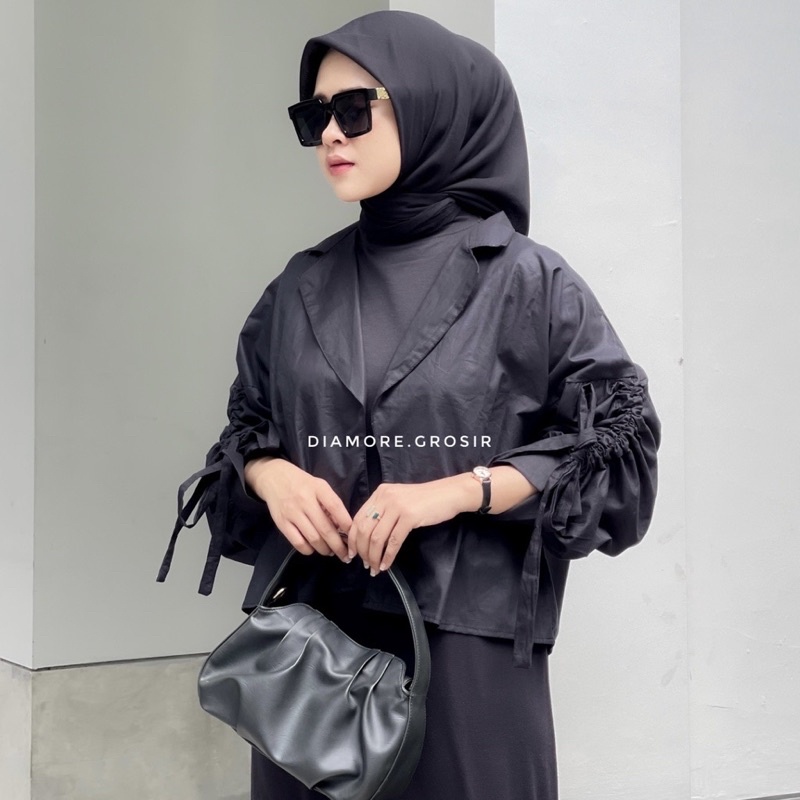 Tamara Blazer Crop Top Lengan Serut Atasan Wanita Katun Toyobo