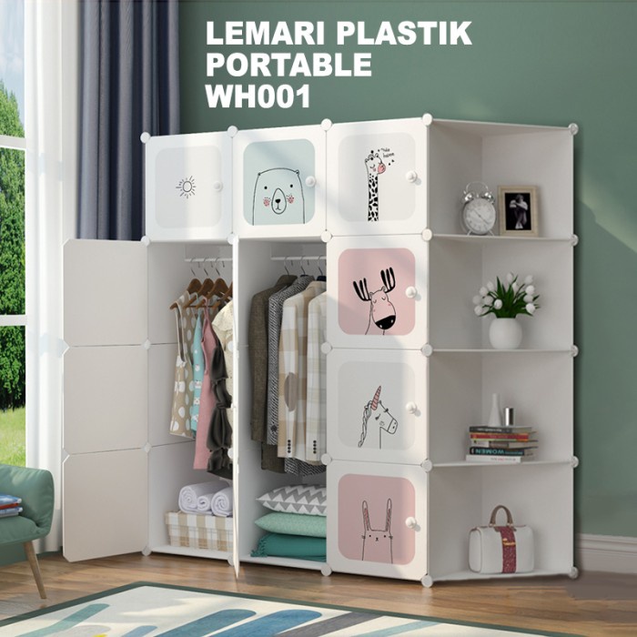 (COD) Lemari Plastik Pakaian Diy / Wardrobe / Tempat Penyimpanan Pakaian/ Rak Baju Animal Character Murah