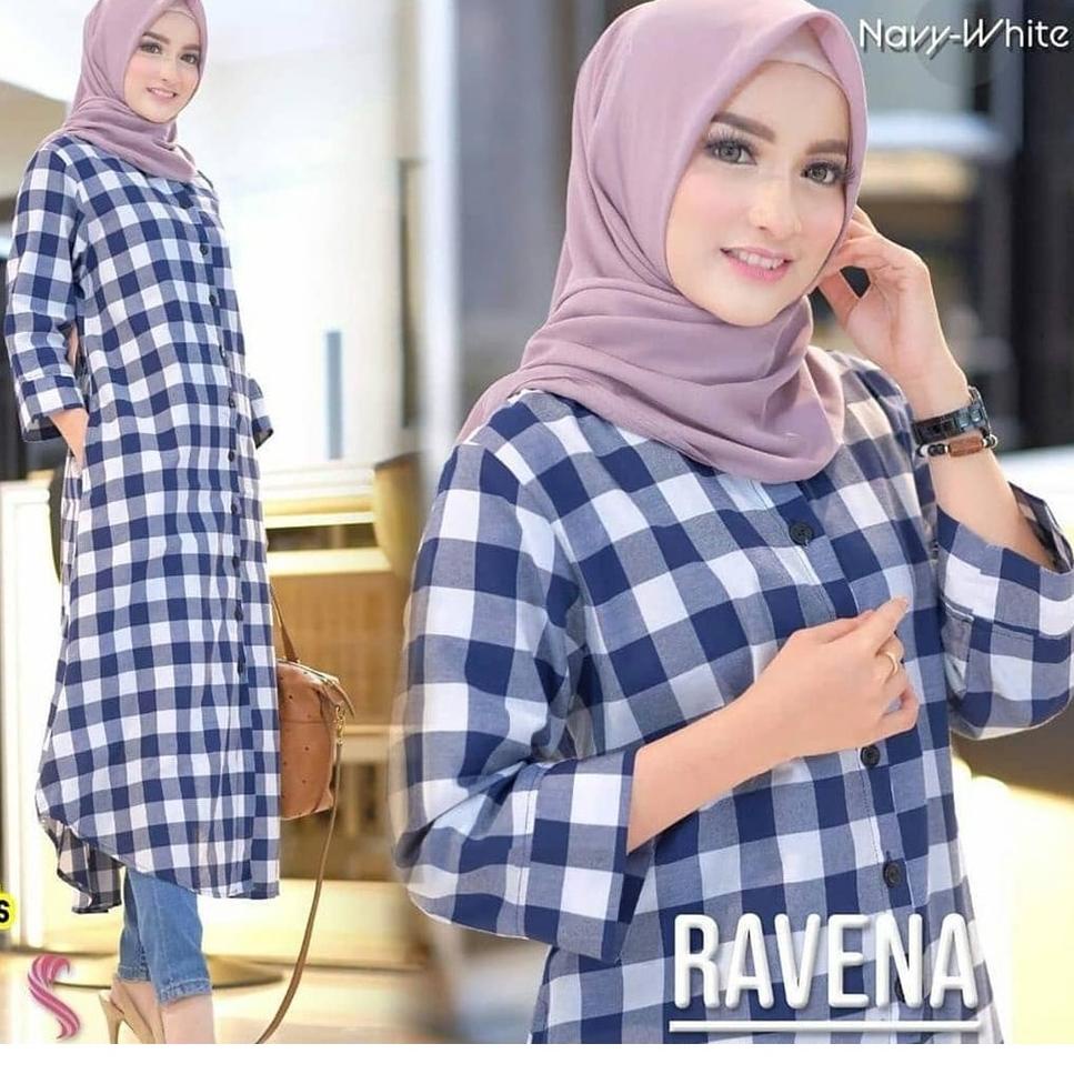 Special Price Long Tunik Ravena Kotak Kotak Square Casual Trendy