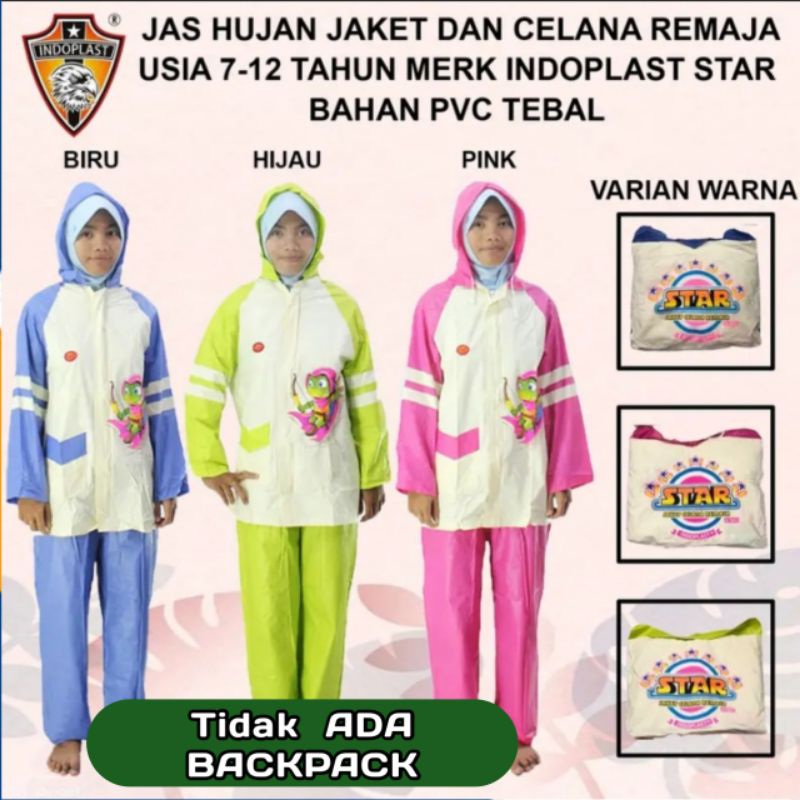 Jas Hujan Anak SD SMP REMAJA Laki Perempuan Backpack Umur 7 - 12 Tahun Setelan Jaket Celana Nuvo Star Elmondo Pria Wanita Terbaik Berkualitas Mantel Raincoat Kido Harga Grosir