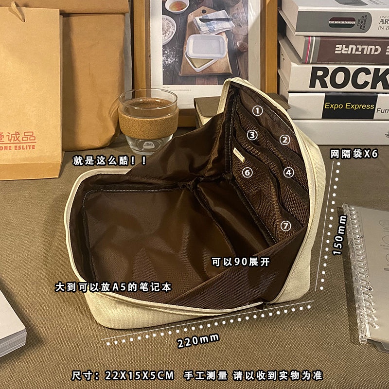 SeraKotak pensil Sera versi Korea gaya niche sederhana kanvas siswa Jepang kapasitas besar kotak penyimpanan fungsional multi-layer bernilai tinggi