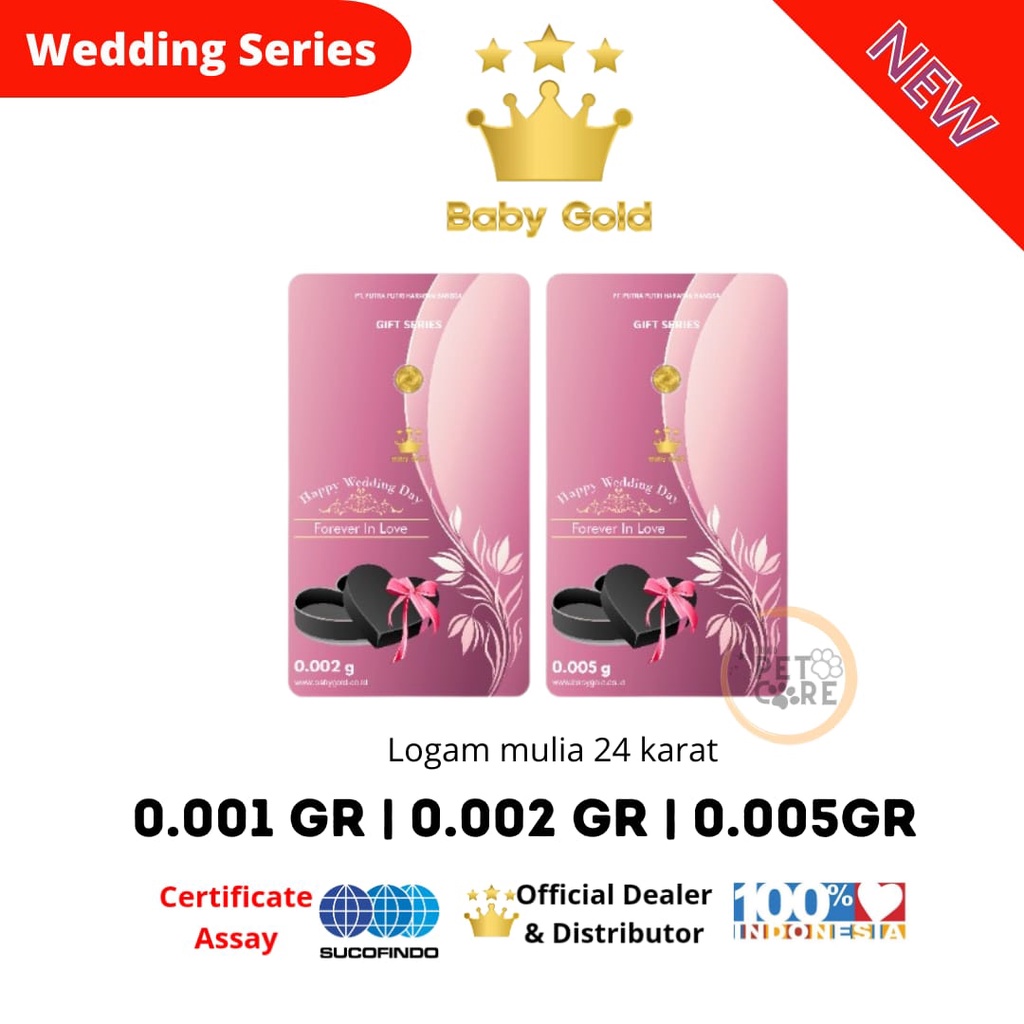 BABY GOLD gift series HAPPY WEDDING 0.001 |0.002 | 0.005 gr Emas Mini Logam mulia