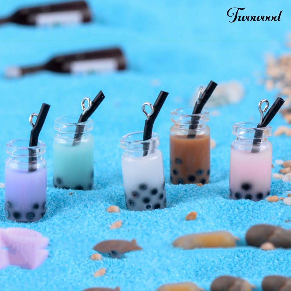 3pcs / Set Gantungan Kunci Bentuk Milk Tea Bahan Resin Warna Permen Untuk Dekorasi