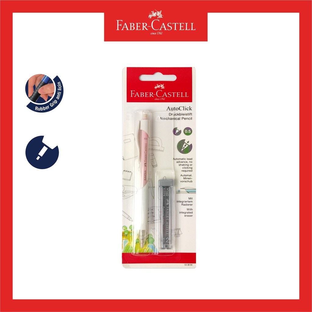 

mdn Pensil Mekanik Faber Castell / Mechanic Pencil Auto Click White Blister / Ukuran 0.5 / Free 1