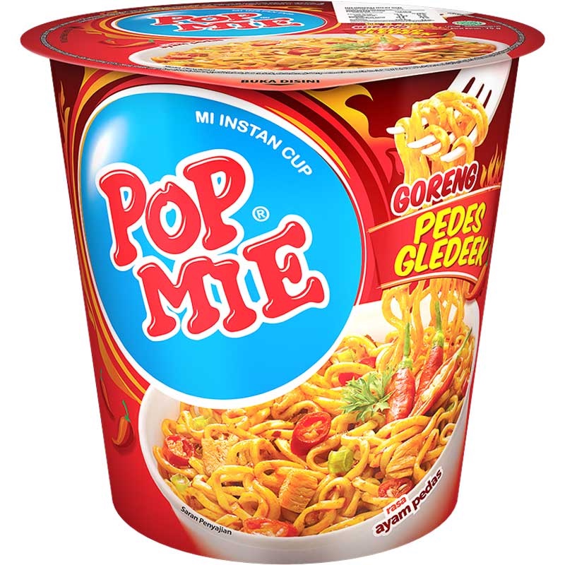 

POP MIE Mi Instan Cup Goreng Pedes Gledeek Ayam Pedas 75 g