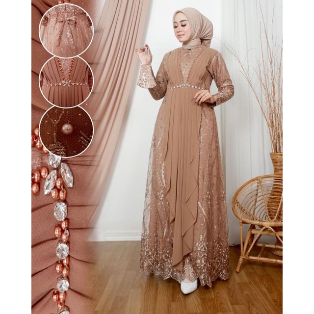 CALISTA DRESS // BAHAN TILLE BORDIR MUTIARA KOMBINASI CERUTY // By Yani Kebaya