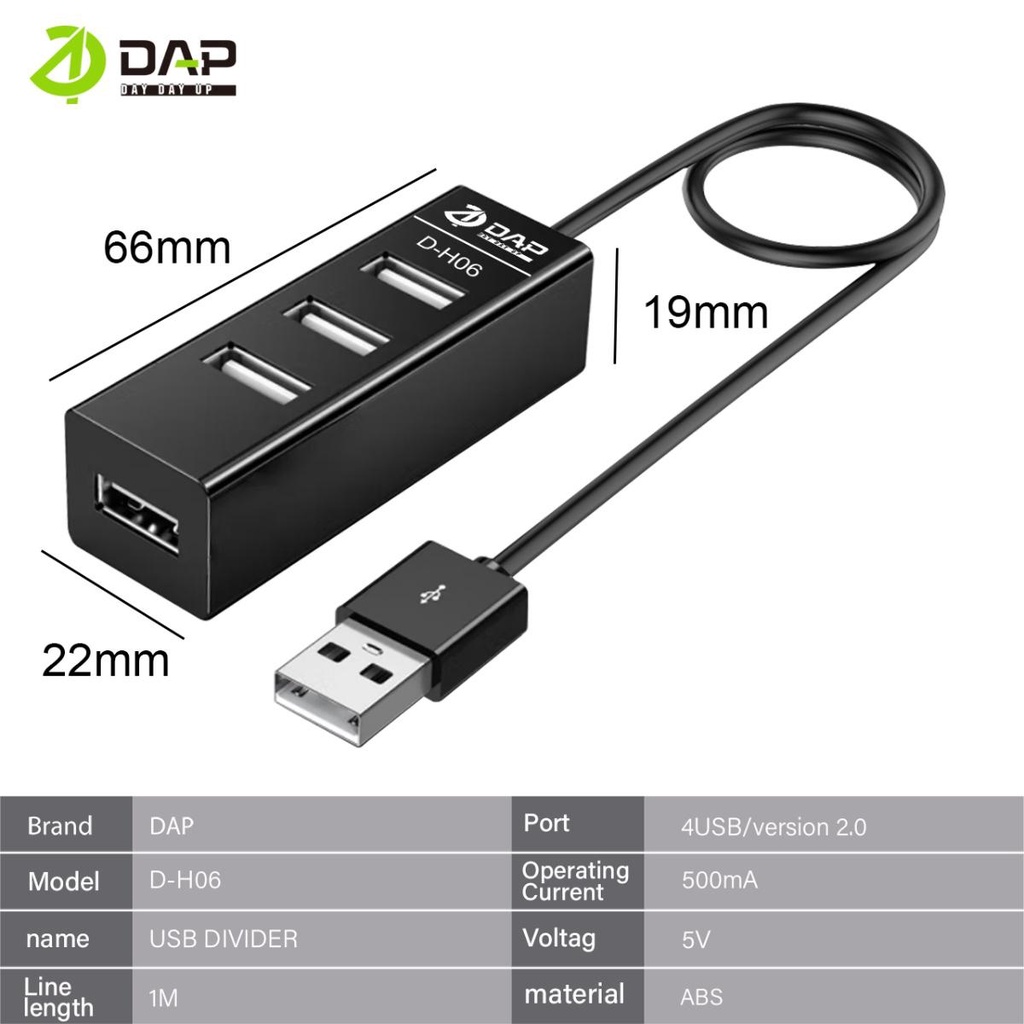 DAP USB HUB D-H06 // 4 Ports USB HUB 100 cm . Original - Garansi Resmi 1 Tahun