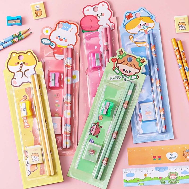 Zzz Set Pensil Metrik + Penggaris + Penghapus + Rautan Untuk Anak Sekolah