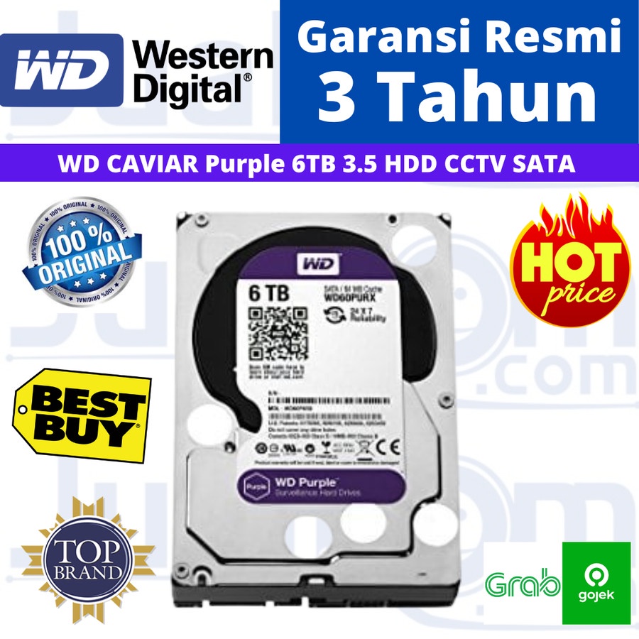 WD Caviar Purple 6TB 3.5 HDD Harddisk Internal CCTV Sata Resmi