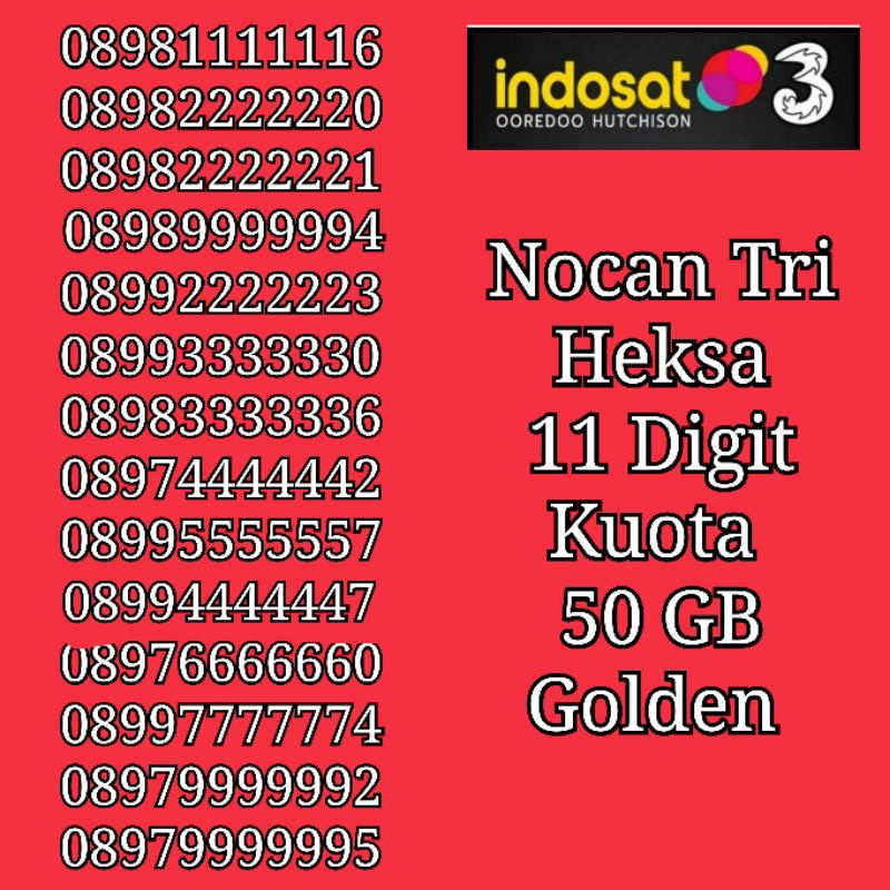 Jual NOCAN Nomor Cantik 11 Digit Hexa Heksa Tengah Kartu Perdana 3 Tri ...