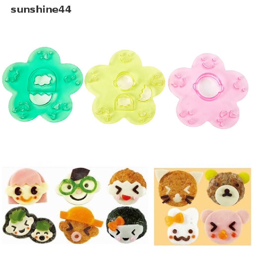 Sunshine 3Pcs Cetakan Nasi Bentuk Ekspresi Wajah Kartun DIY