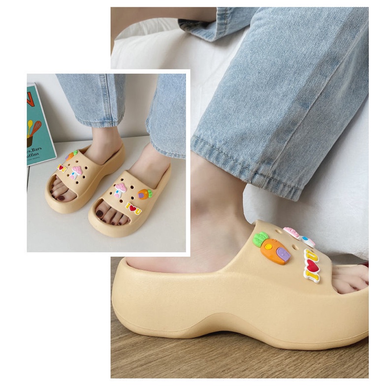 Tmall88 Sandal Slop Wanita Wedges Import Tebal 5 Cm Carrot Jabbitz